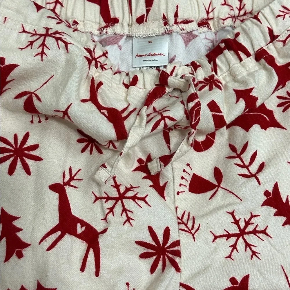 Hanna Andersson Christmas Nordic Flannel PJ Pajama Pants Red Cream XS